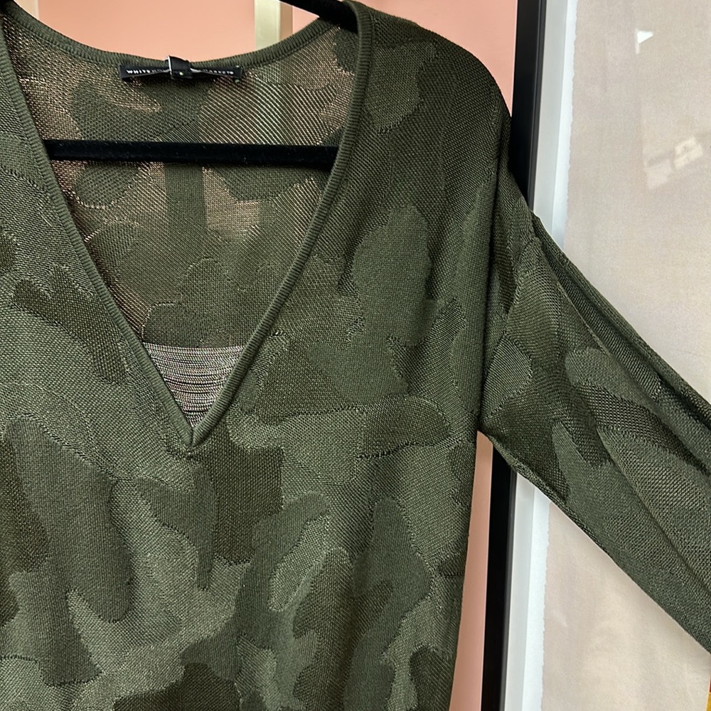 NEW WHBM Jacquard “Camouflage Tunic” style green sweater